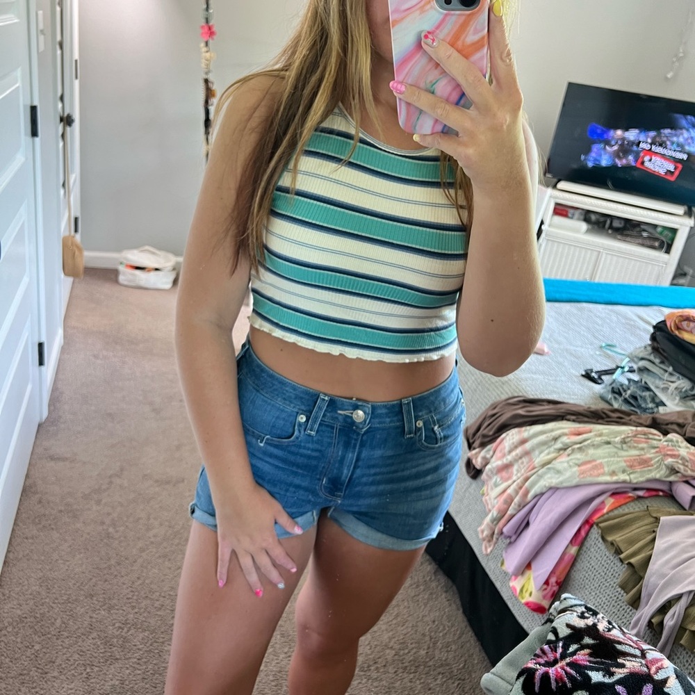 American Eagle Soft & Sexy Cropped Striped Tank Top Size Medium